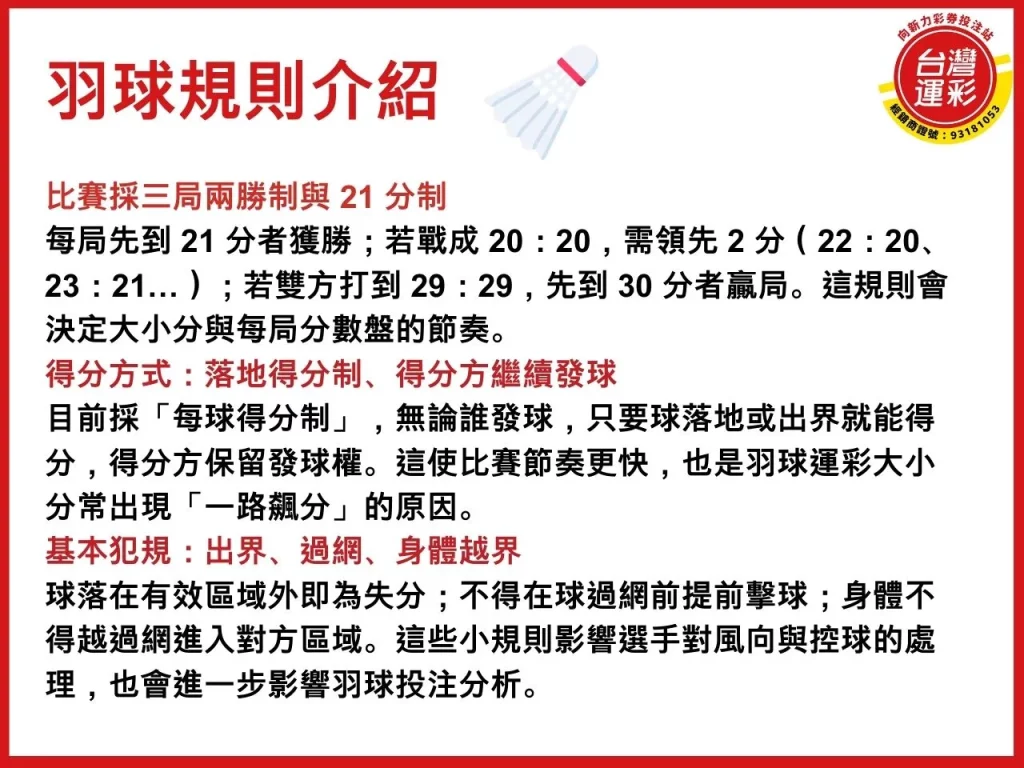 羽球運彩怎麼買 羽球運彩 羽球投注 羽球規則 台灣運彩有羽球嗎
