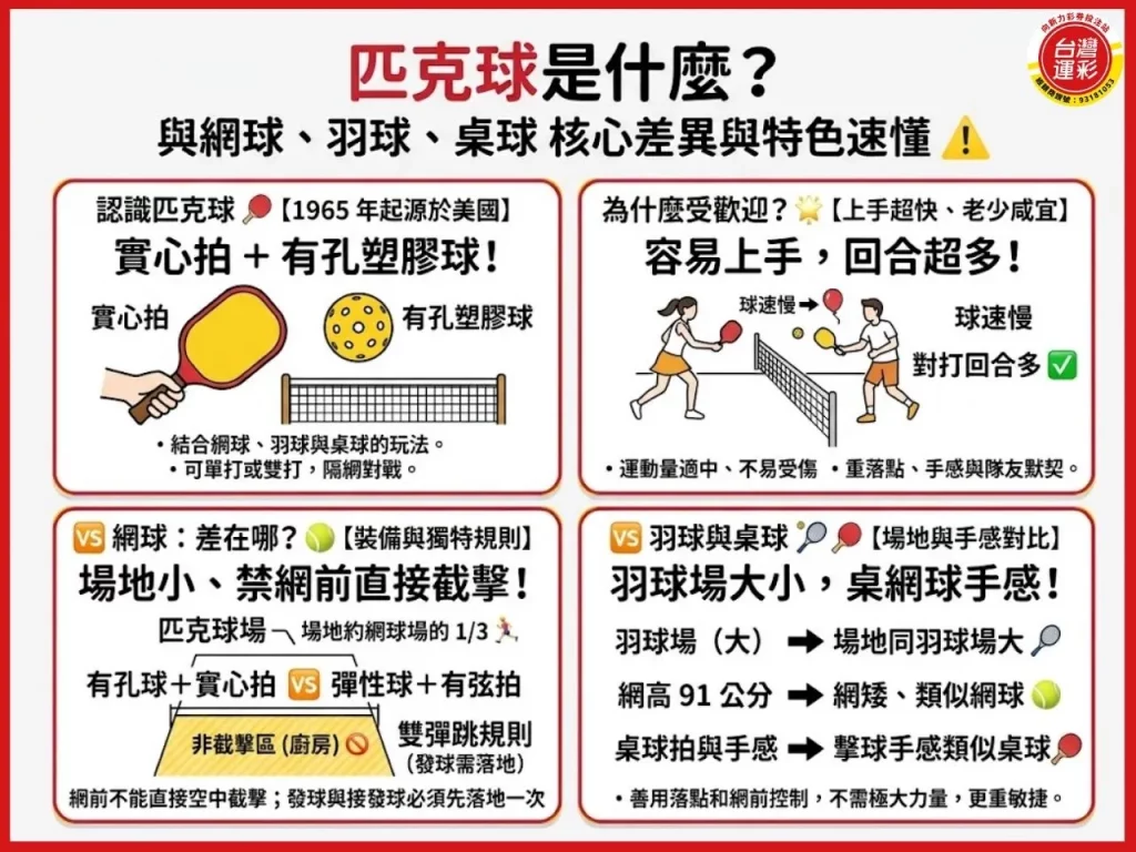 匹克球是什麼 匹克球規則 匹克球計分 匹克球廚房區 匹克球發球 匹克球雙打 匹克球羽球差別 Pickleball 匹克球怎麼玩